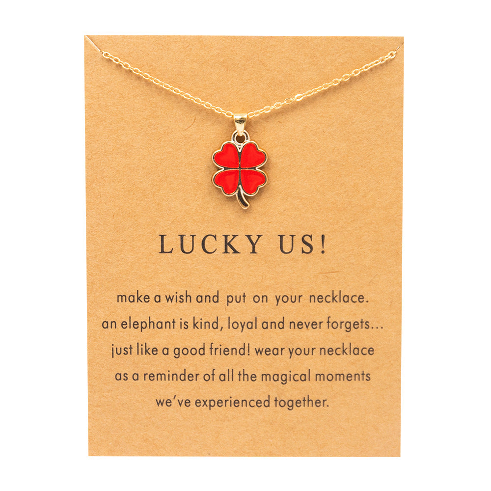 Elegant Lucky Four-leaf Clover Alloy Card Necklaces