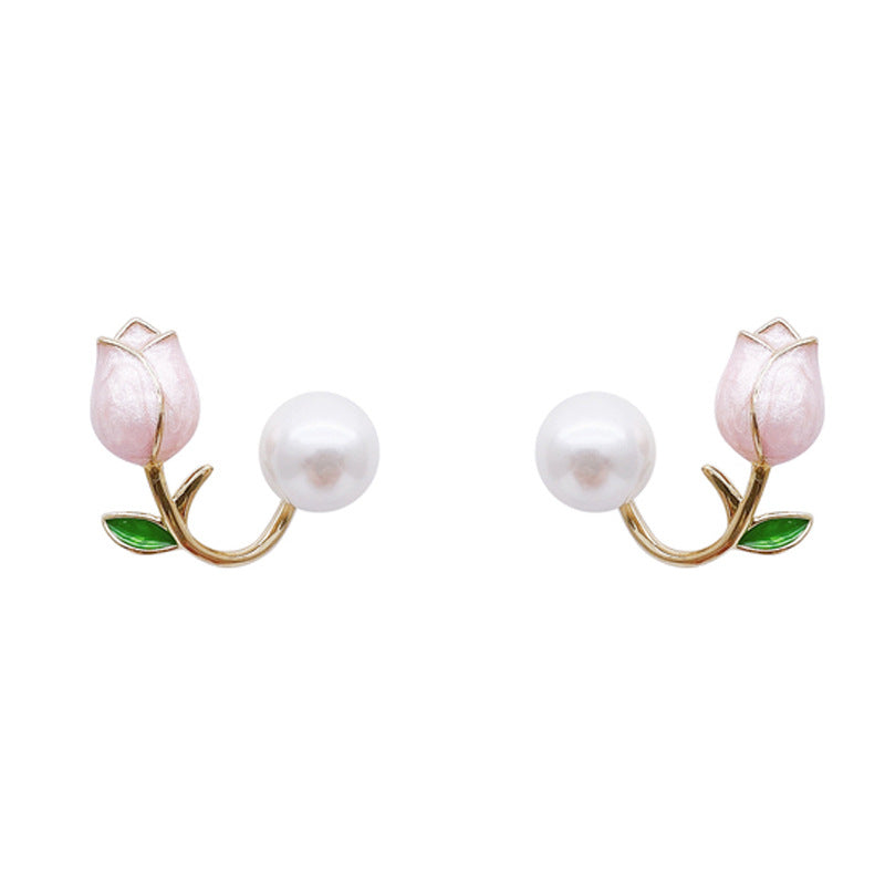 Women's Super Fairy Design Tulip Pearl Simple Niche Trendy High Sense Stud Earrings