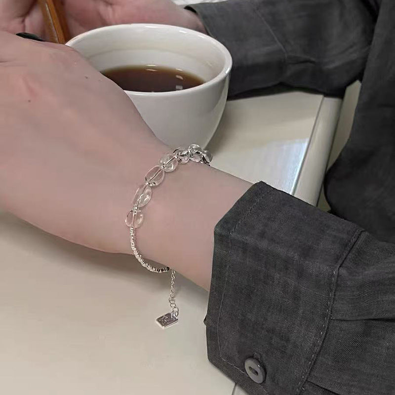 Women's Exquisite Sterling Sier Snake Bones Chain Ball Stitching Asymmetric Light Bracelet
