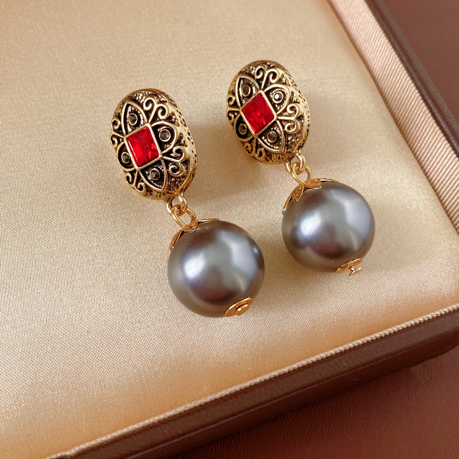 Oval Pearl Vintage Sweater Chain Light Luxury Jewelry Set