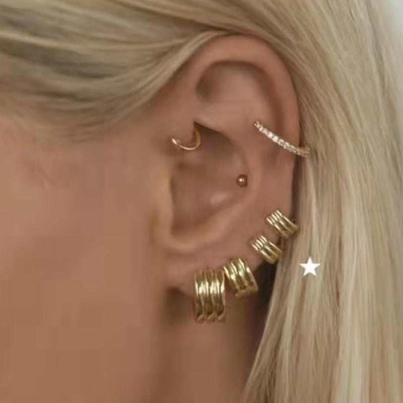 Open Small Titanium Steel Gold Plated Stud Earrings