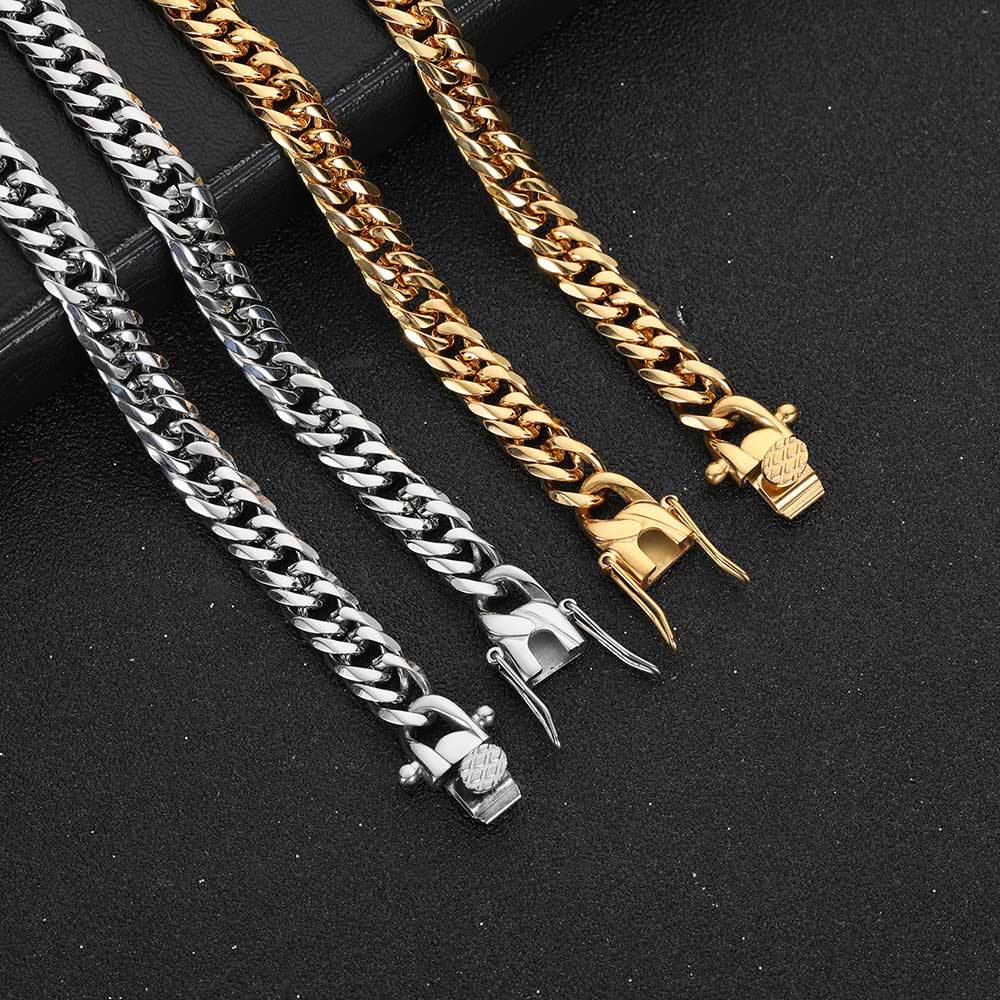 Dragon Head Buckle Stainless Steel Double Woven Cuban Real Gold Jewelry Set
