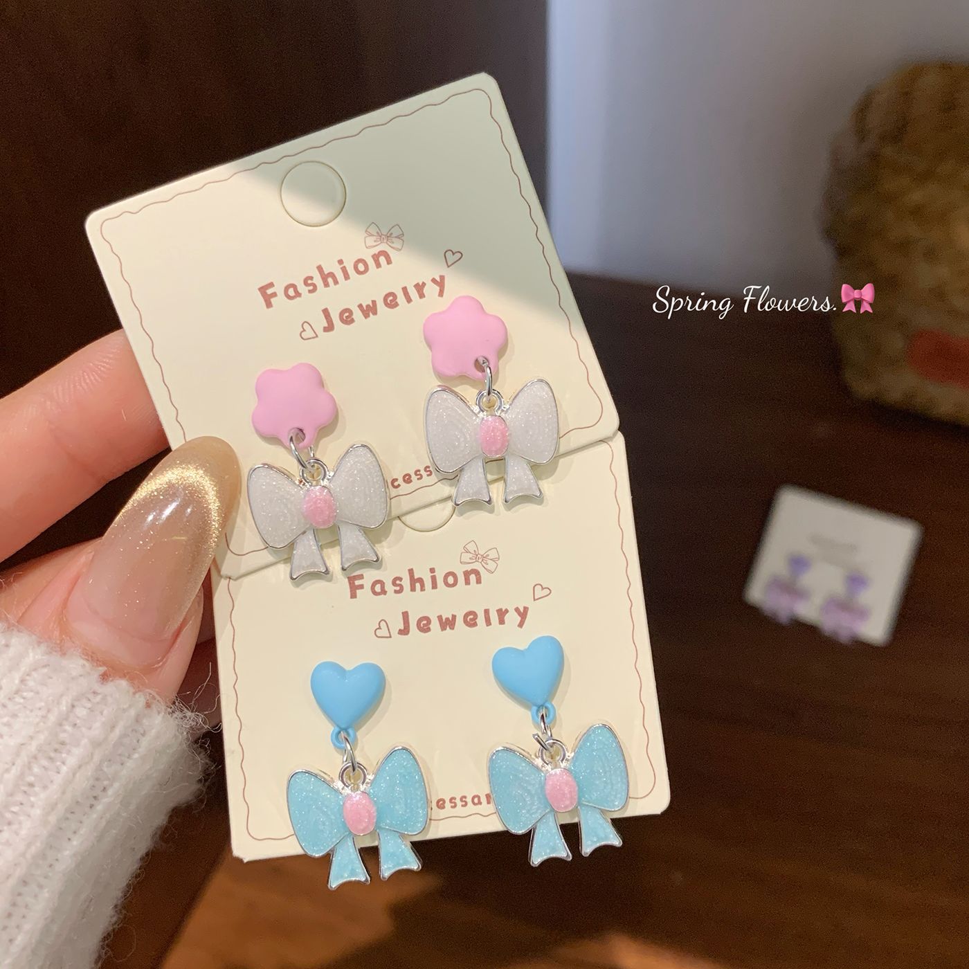Dopamine Cartoon Love Heart Bow Tie Sier Needle Female Cute Earrings