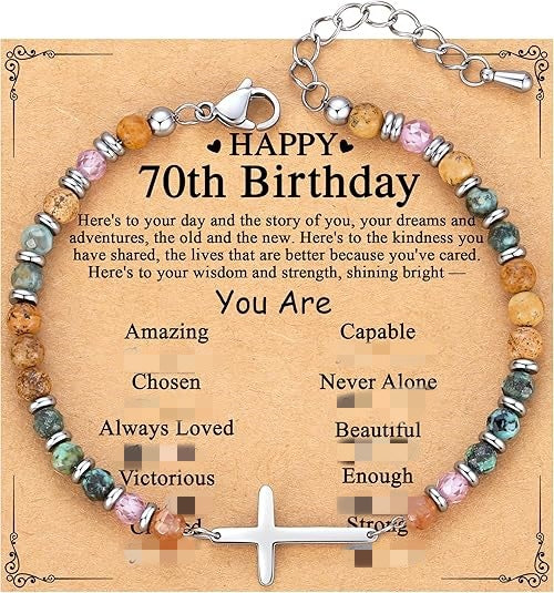 Women's Natural Stone Beaded Cross Lobster Buckle Adjustable Band Bracelet