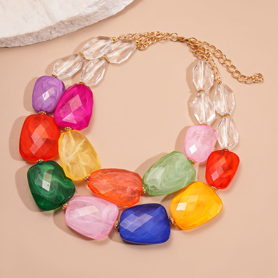 Women's Glass Beaded Pearl Temperament Wild Sweater Chain Light Luxury Necklace