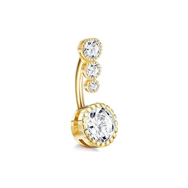 Zircon Navel Piercing Golden Heart Buckle Stud Earrings