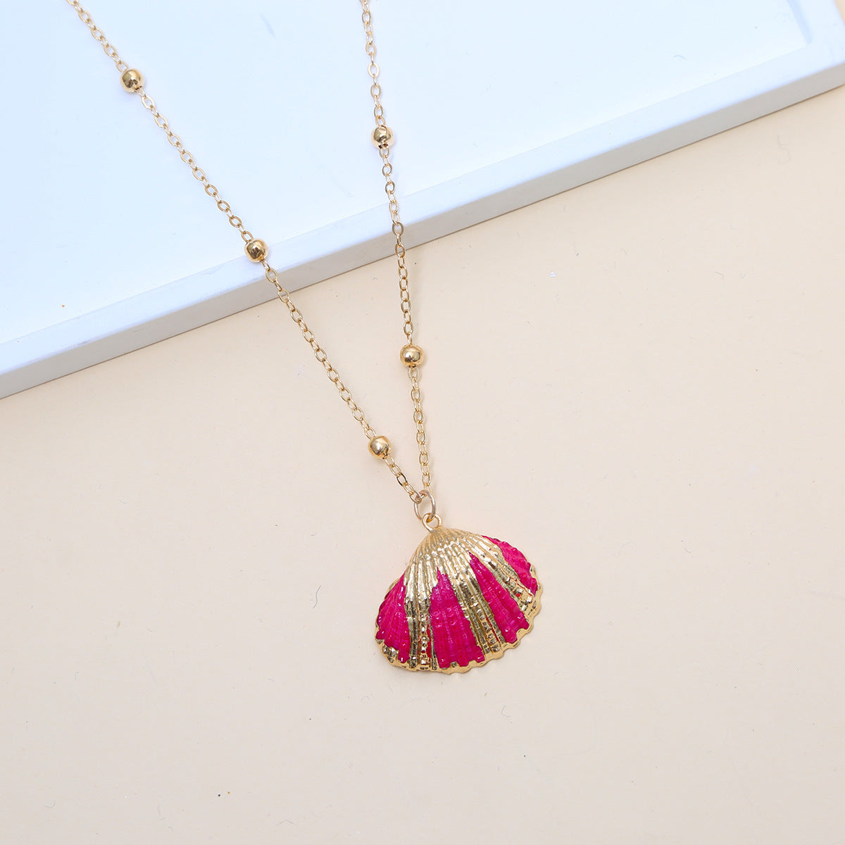 Ball Bead Chain Natural Shell Electroplated Necklace