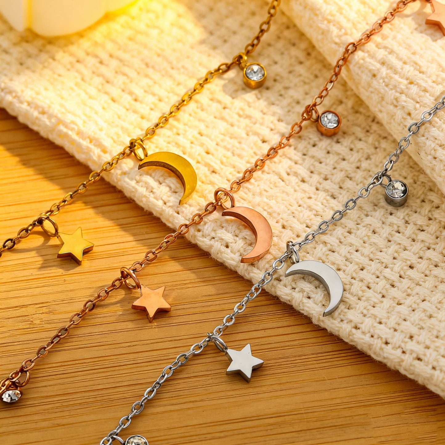 Moon Star With Diamond Gold Titanium Steel Fashion Personality Female Bracelets