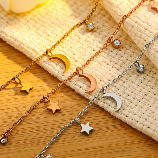 Moon Star With Diamond Gold Titanium Steel Fashion Personality Female Bracelets
