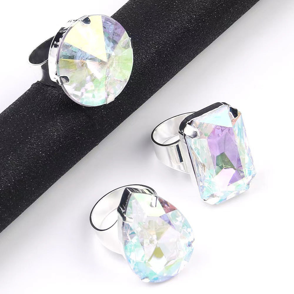 Simple Opening Adjustable Fashion Geometry Pattern Rhinestone Ring