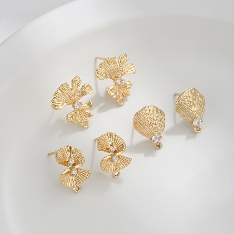 Color Retention Ginkgo Leaf Fan-shaped With Handmade Ear Hook Stud Earrings