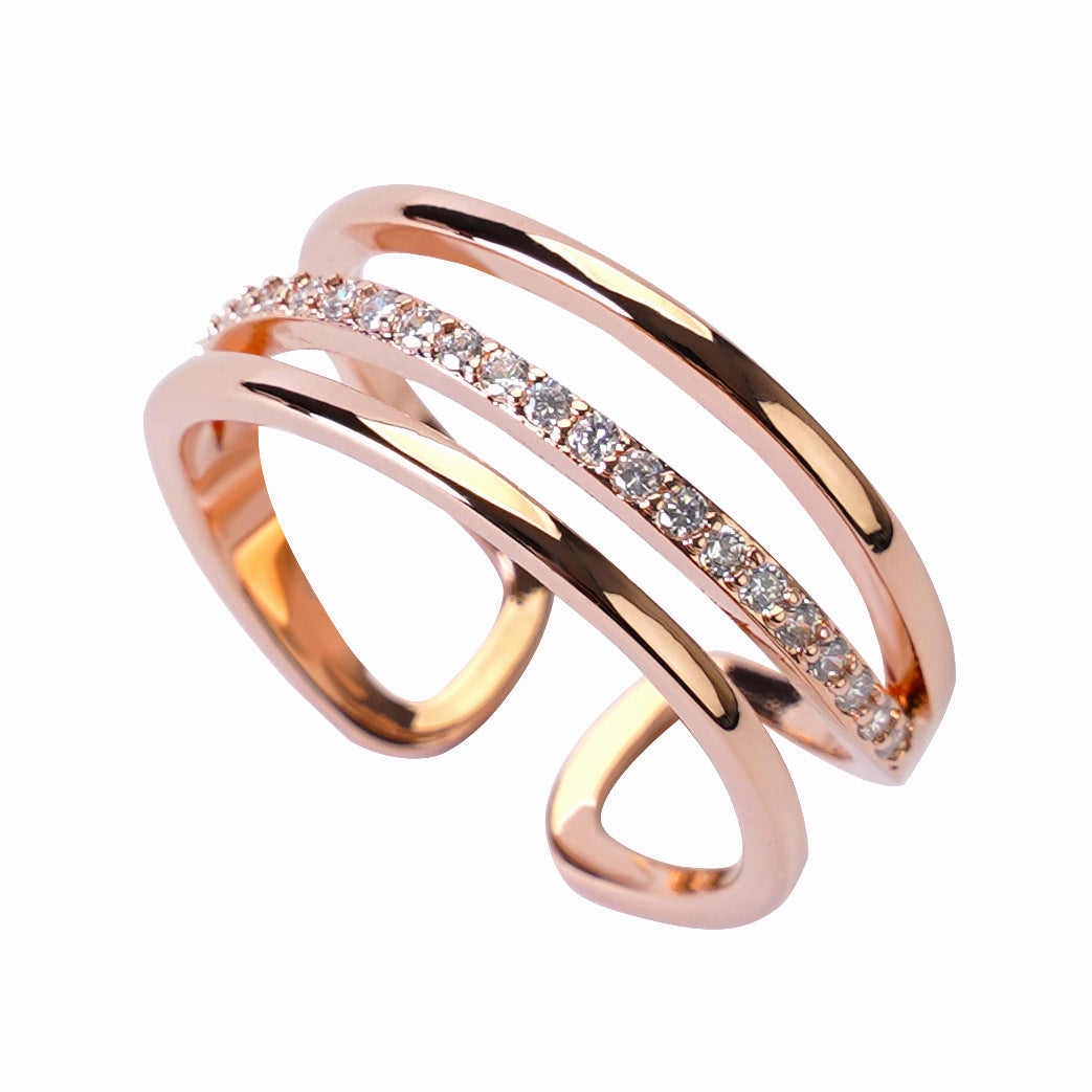 Female Design Sier Micro Inlaid Gang Drill Index Finger Ring