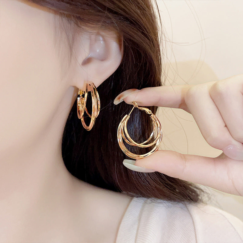 Gold Ear Female Plain Hoop High-grade Light Luxury Earrings