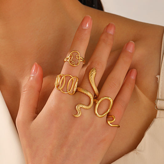 Women's Popular Stainless Steel Geometric Ellipse French Retro Rings