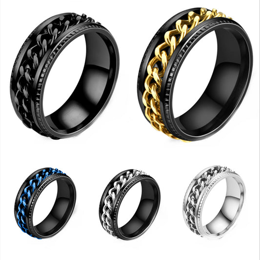 Stainless Steel Chain Rotatable Roman Digital Rings