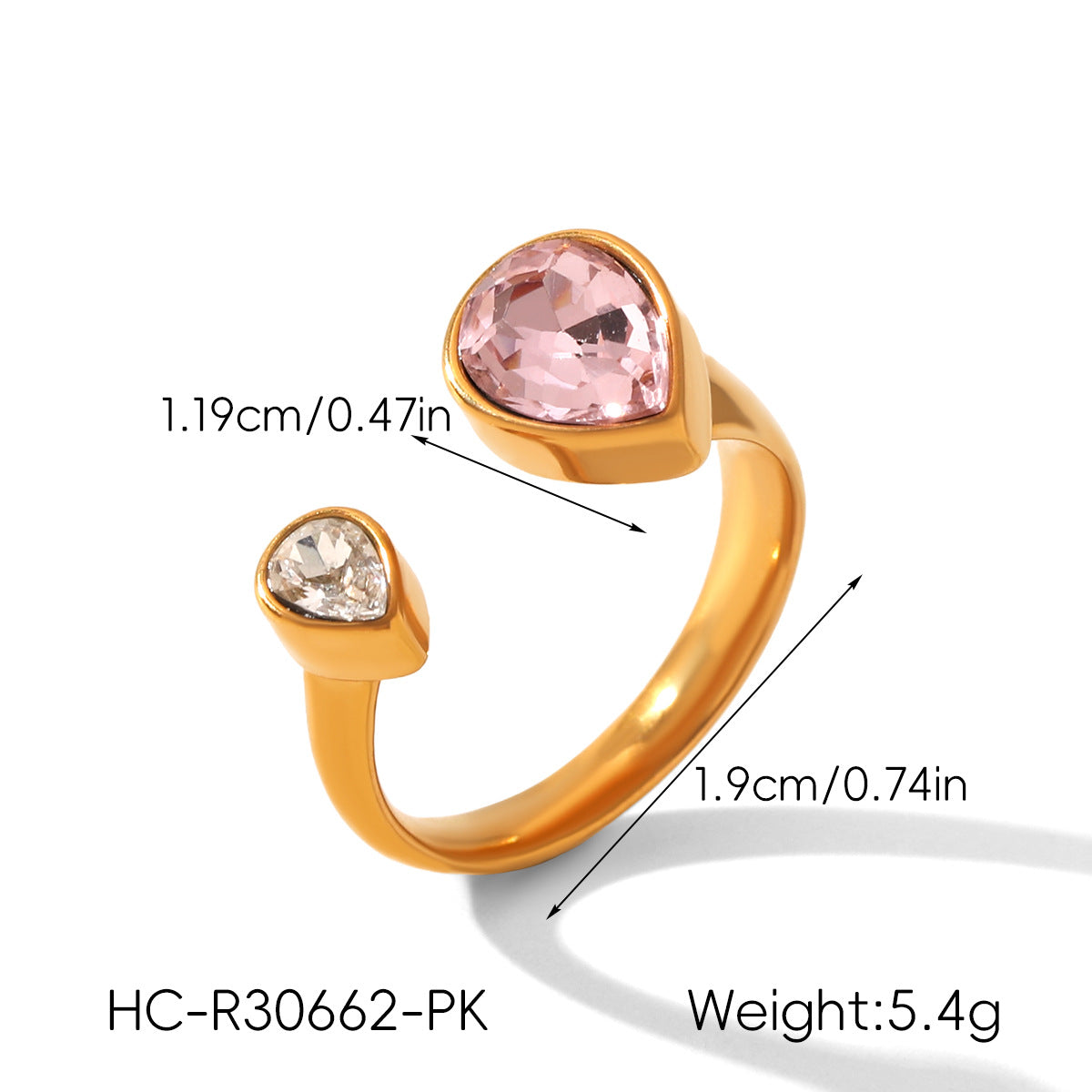 Geometric Zircon Light Luxury High-grade Stainless Steel Open Female Rings