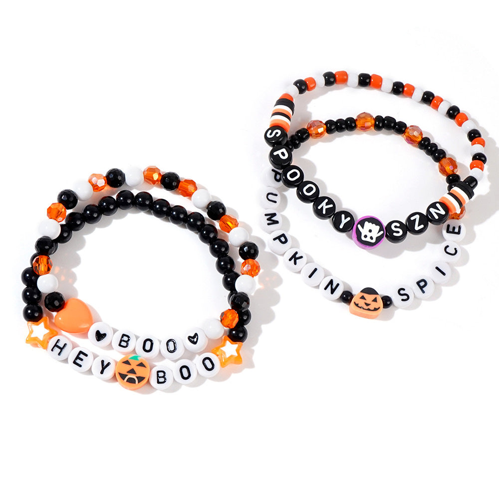 Clay Acrylic Round Beads Stringed Skull Bracelets