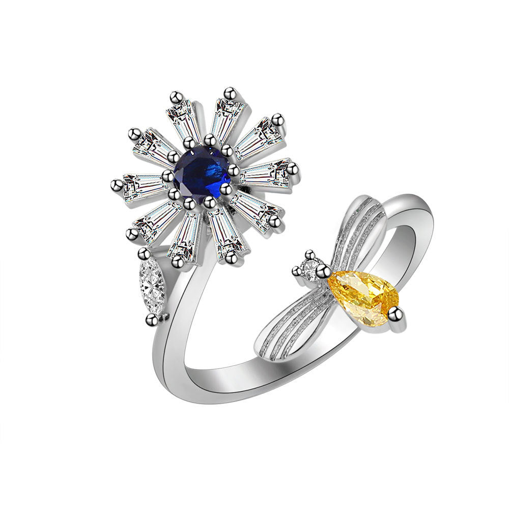 Women's Anxiety Spinning Opening Adjustable Rotating Flower Little Ring