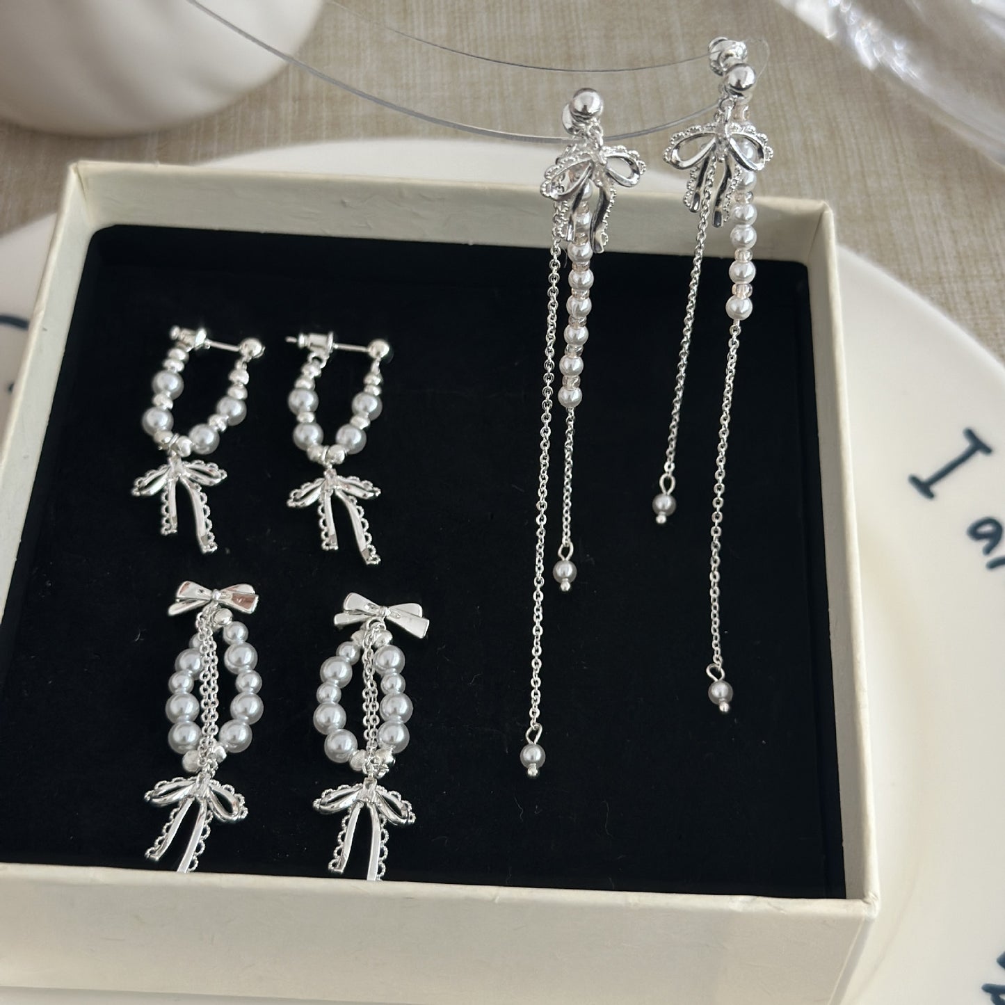 Super Fairy Lace Bow Pearl Tassel Female Design Gentle Earrings