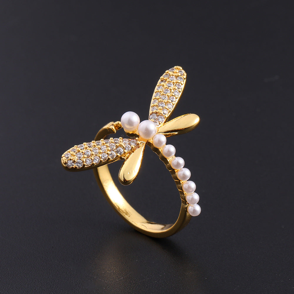 Women's Copper Zircon Electroplated Real Gold Open Index Ring