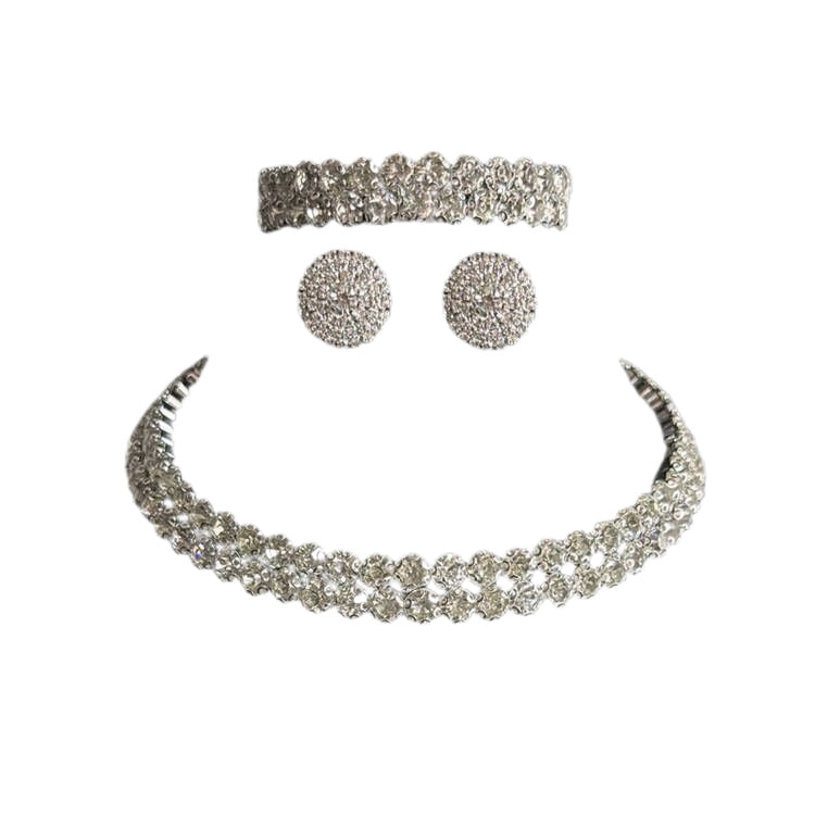 Women's Bridal Rhinestone Three-piece Clavicle Inlaid Light Jewelry Set