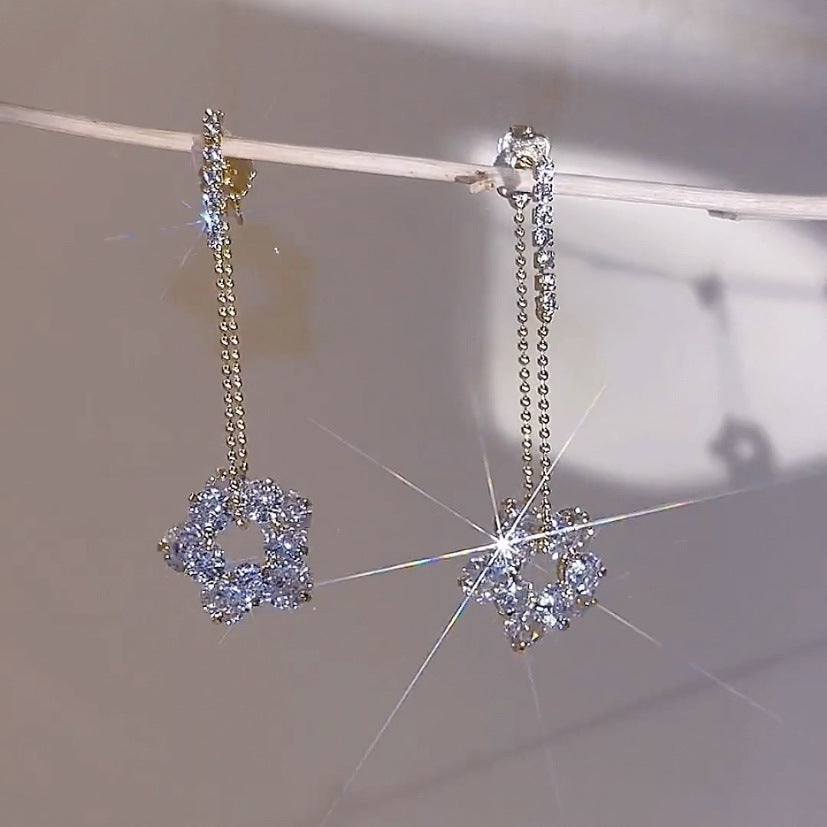 Sier Needle Zircon Flower Fashionable Elegant Trendy Earrings