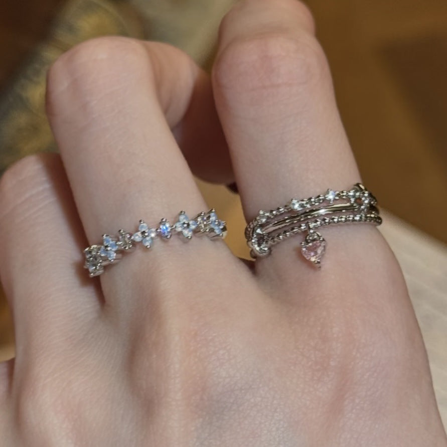 Luxury Flower Female Flash Exquisite Gold Unique Twin Fresh Index Ring