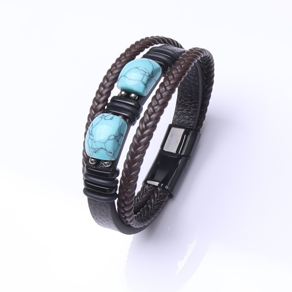 Men's Rope Leather Stone Magnetic Buckle Bracelets