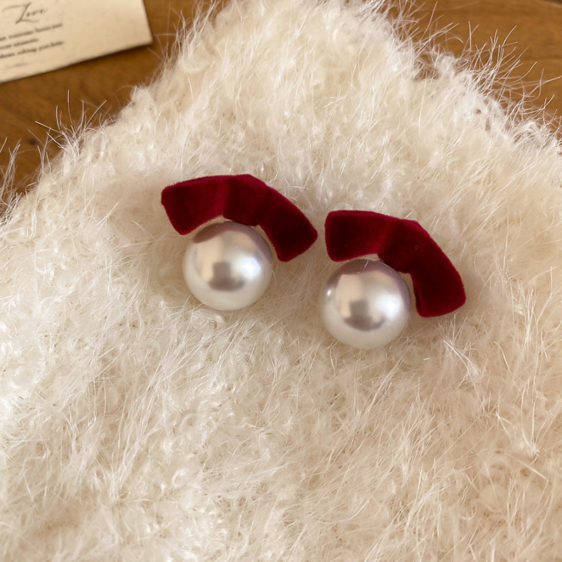 French Flash Zircon Flower Pearl Light Luxury Earrings