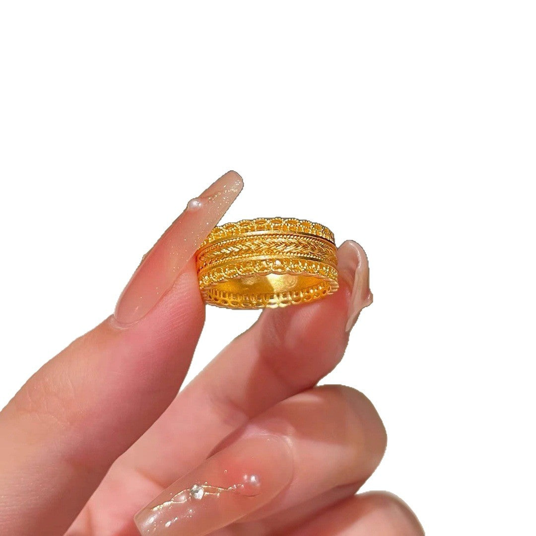 Alluvial Gold Ancient Style All-round Boutique Hollow Silk Wheat Lace Ring