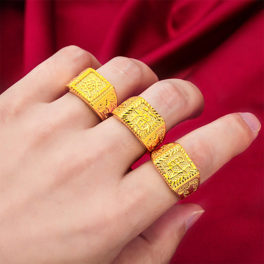 Men's Cai Domineering Open Vietnam Placer Gold Rings