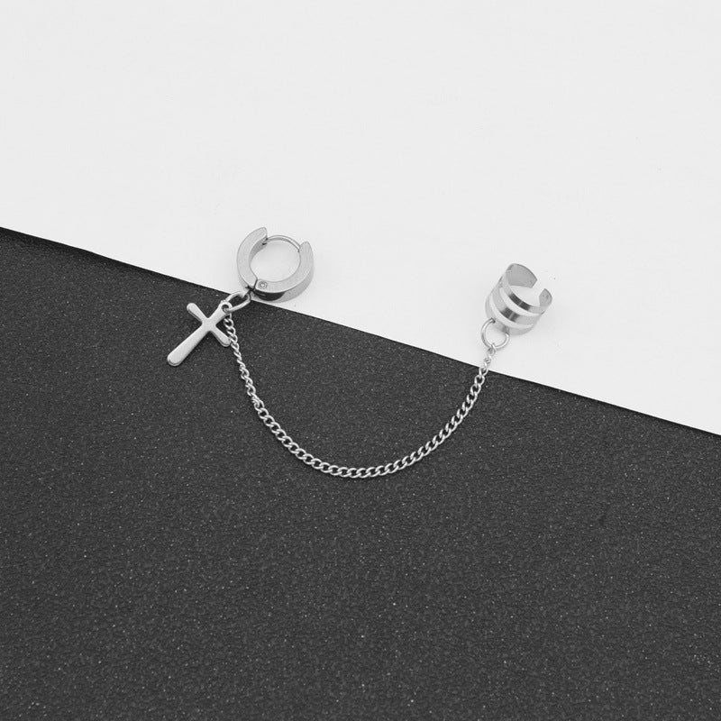 Men's Cross Ear Clip Korean Fashion Chain Earrings