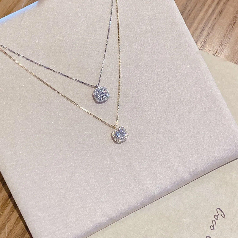 Square Diamond Light Luxury Minority Design Sense Simple Zircon Necklace