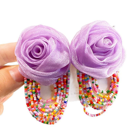 High Grade Mesh Rose Tassel Temperament Earrings