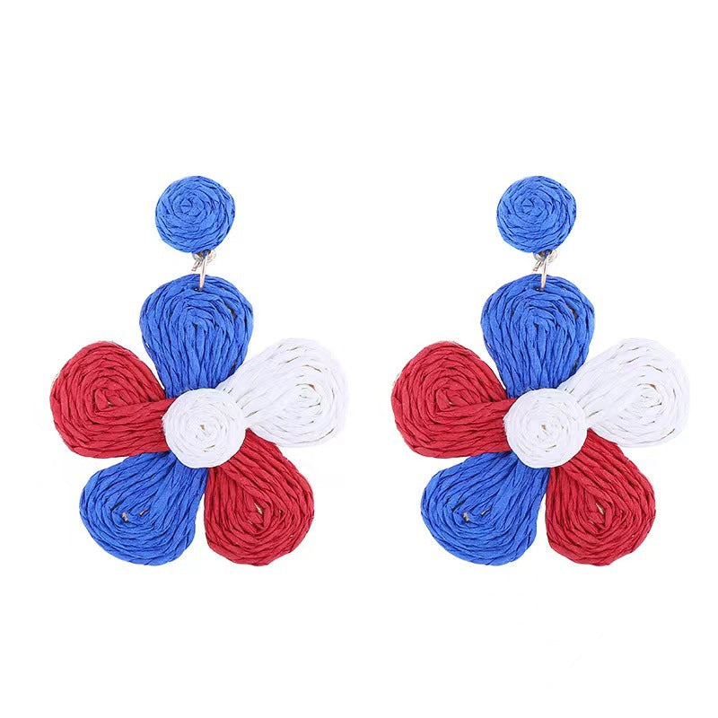 Attractive Raffia Flower Fashion Petals Hand-woven Stud Earrings