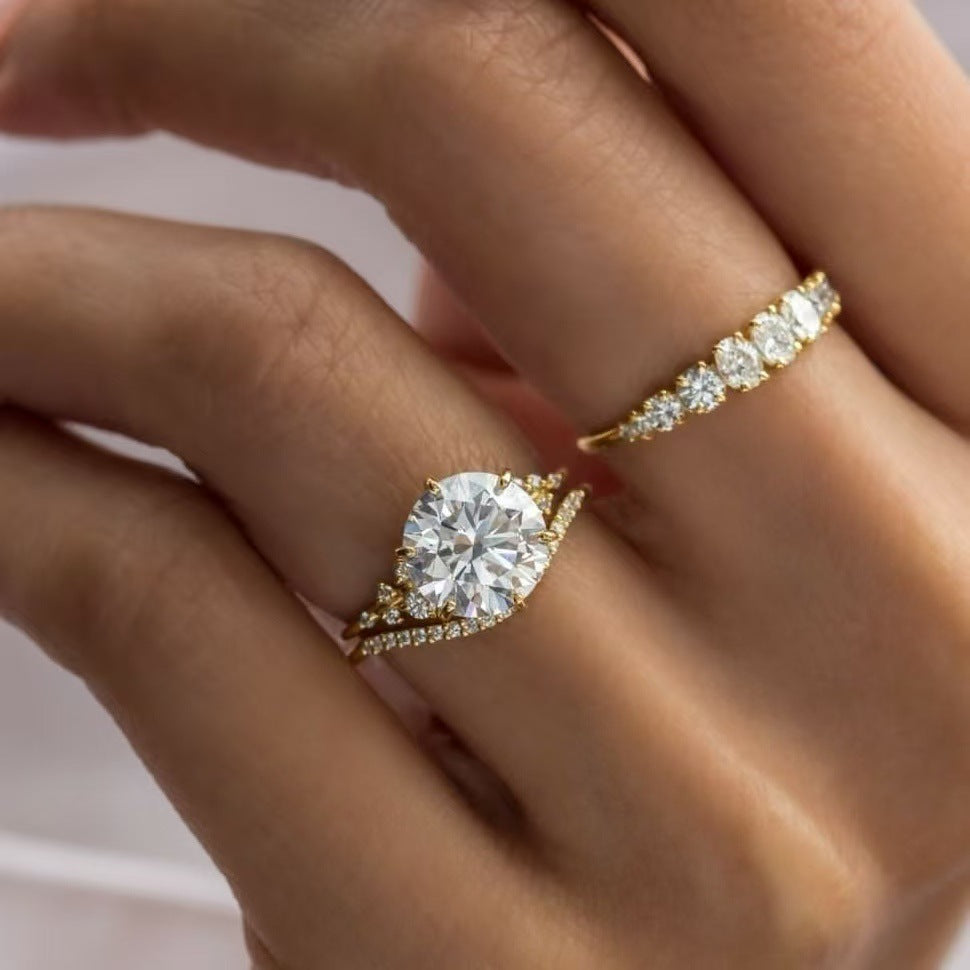 Comfortable Charming Women's Golden Fashion Three-piece Rings