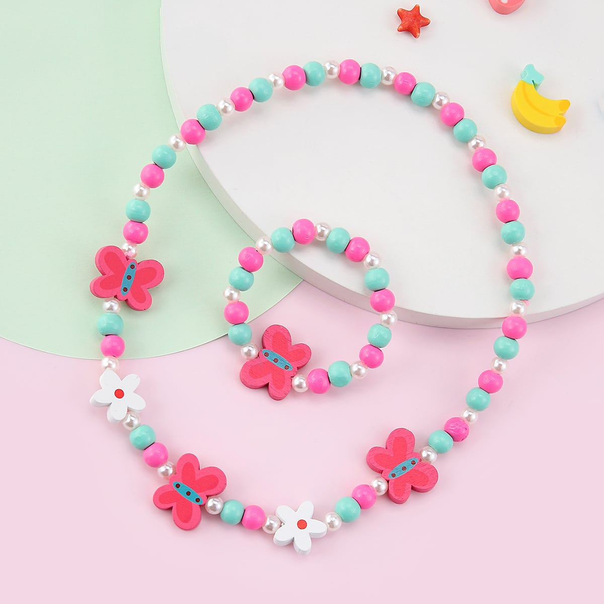 Children's Mixed Color Beaded Wooden Bead Handmade Bracelets