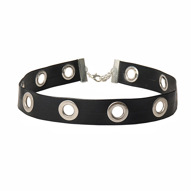 Punk Dark Leather Hole Rock Clavicle Necklaces