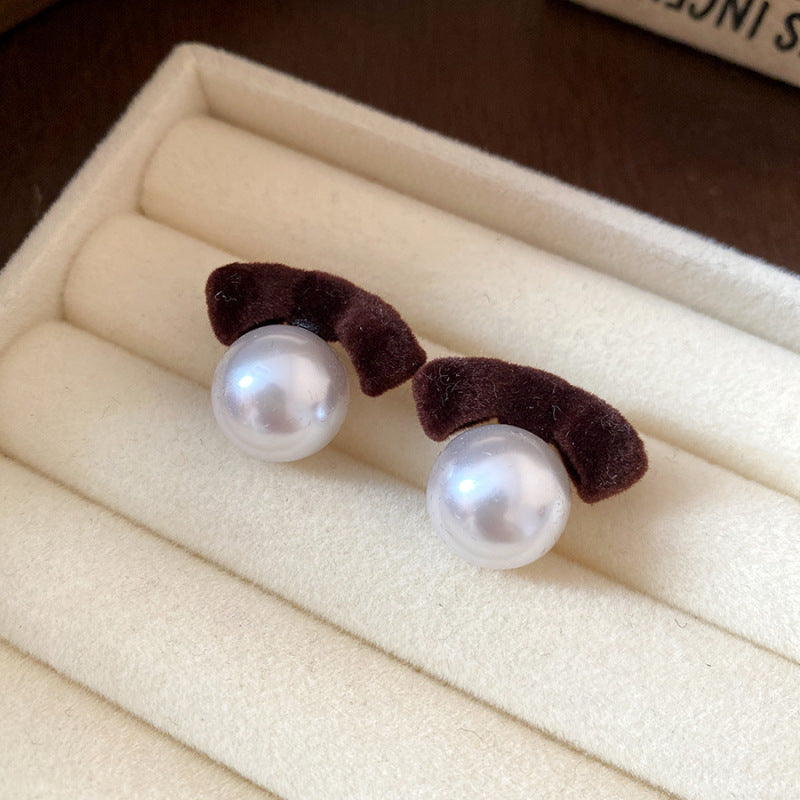 French Flash Zircon Flower Pearl Light Luxury Earrings