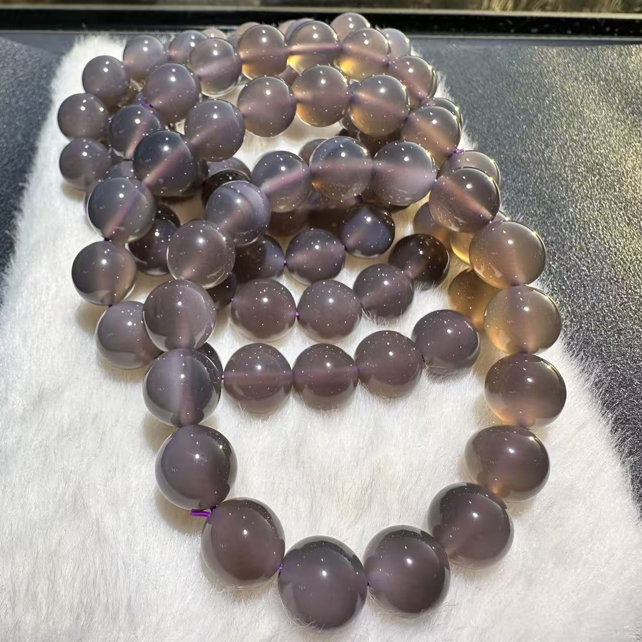 Women's & Men's Natural Smoke Purple Agate Round Beads Yao Ling Bracelets