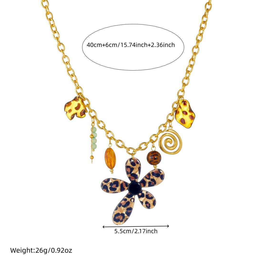 Print Petal Flower Spiral Gold Plated Necklace