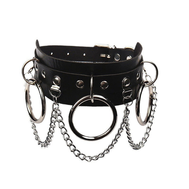 High Profile Fashion Punk Nightclub Chain Clavicle Leather Collar