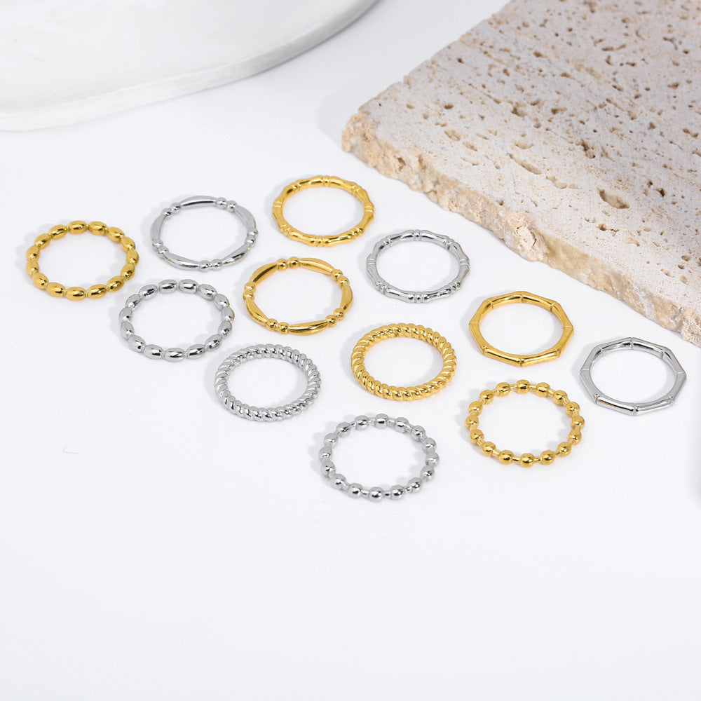 Simple Style Stainless Steel Gold-plated Bamboo Rings