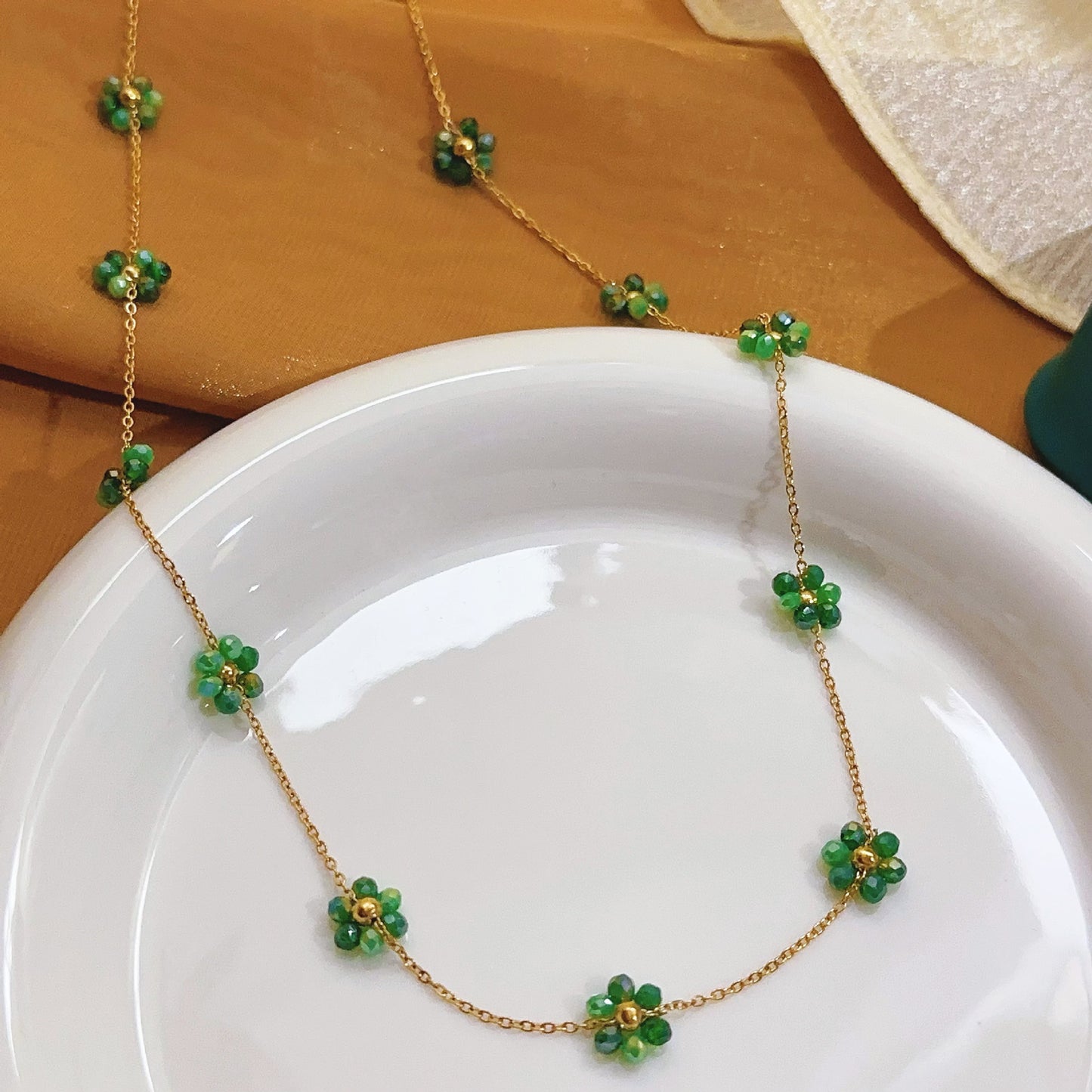Bohemian Beaded Handmade Small Flower Micro Glass Bead Titanium Jewelry Set