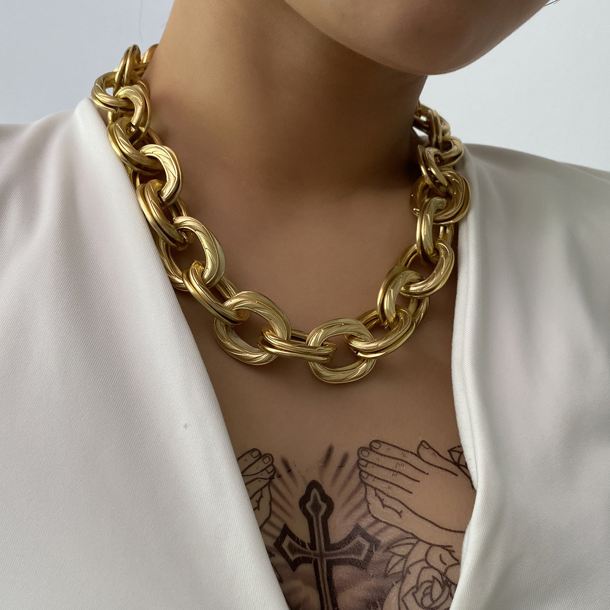 Hop Style Punk Rock Thick Chain Exaggerated Hemp Surface Metal Necklaces