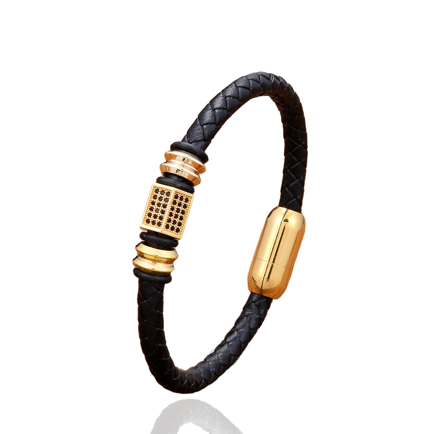 Simple Handmade Woven Leather String Stainless Bracelets