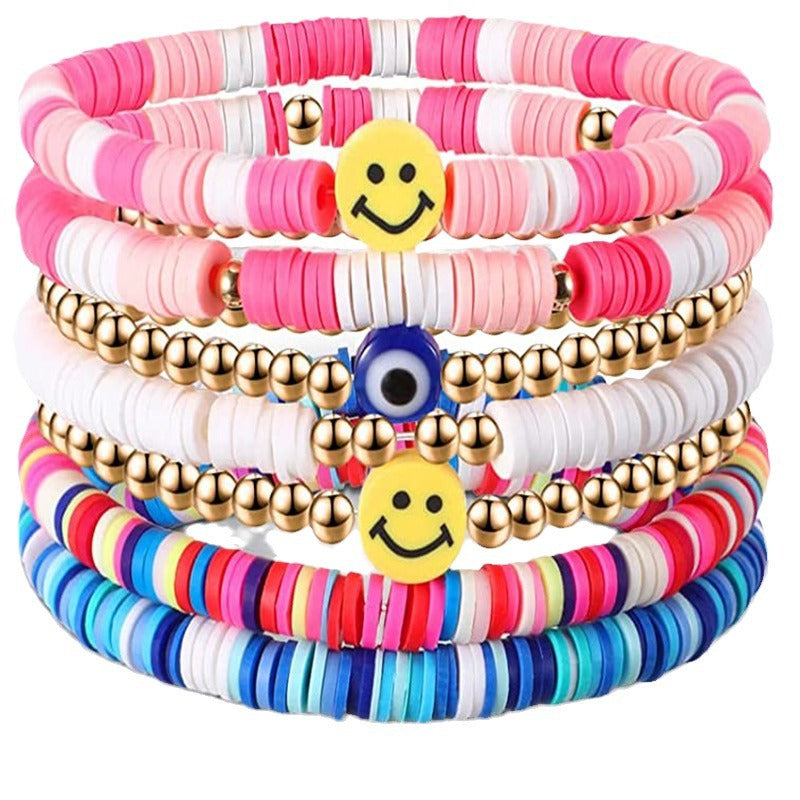 Colorful Clay Fruit Smiley Beaded Soft Bracelets