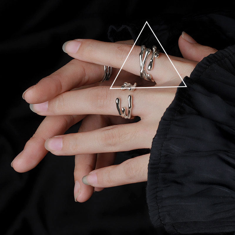 Sier Geometric Irregular Line Female Retro Rings