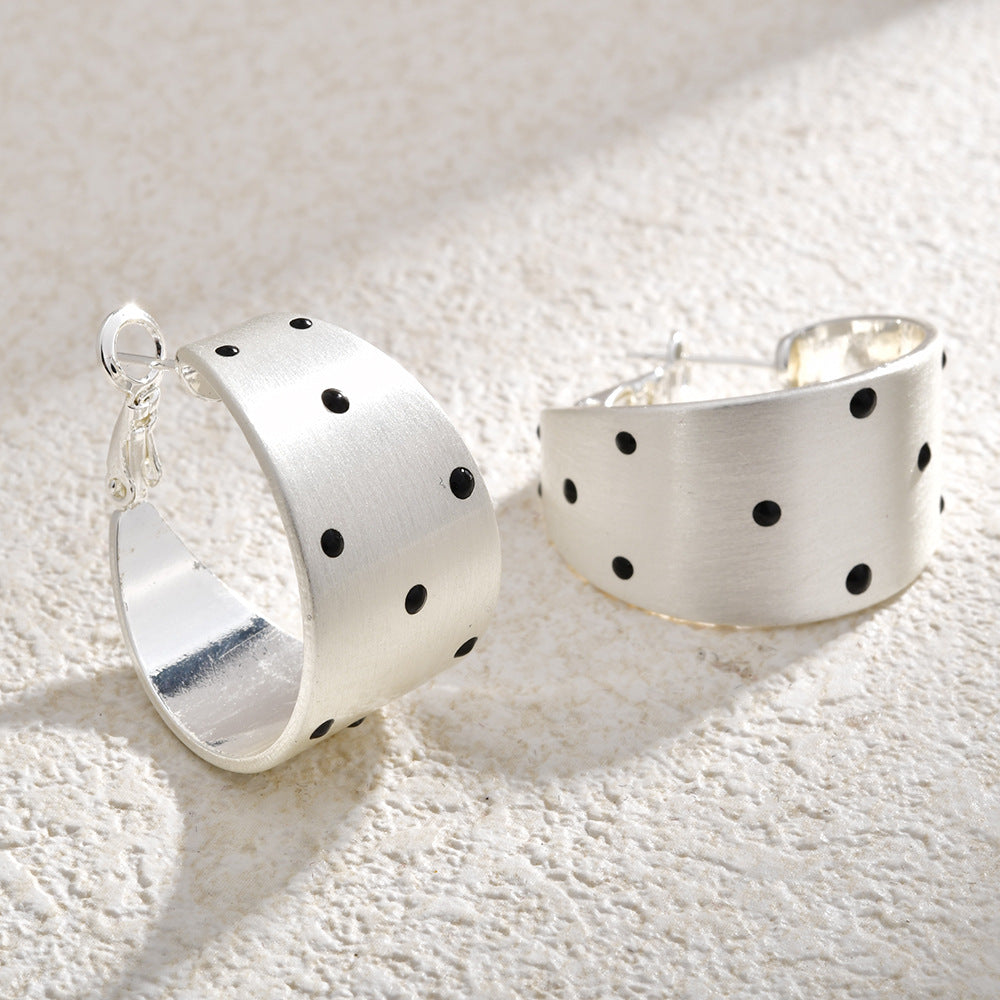 Retro Gold Brushed Black Polka Dot Earrings