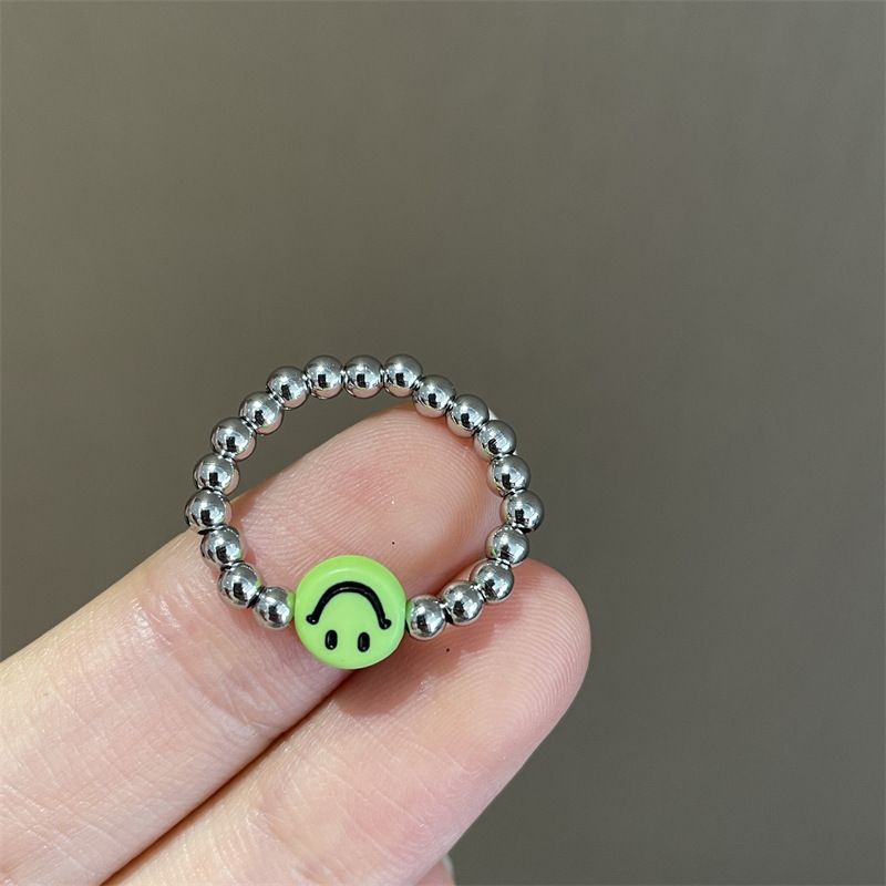 Women's Colorful Smiley Elastic Simple Beaded Index Rings